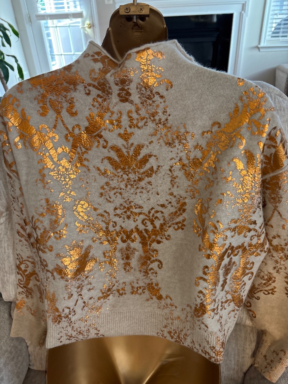 Pilcro Mock Neck Cashmere Sweater Metallic Copprt/Gold Foil Print Women’s XXS - Picture 3 of 5
